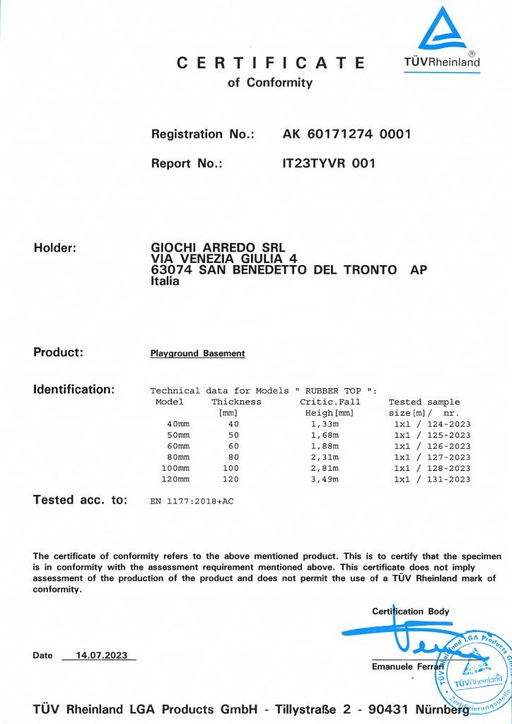 Certificazioni | GIOCHIARREDO