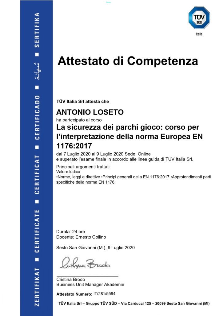 Certificazioni | GIOCHIARREDO